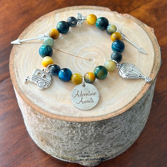 Handmade Natural Tiger Eye Stone Charm Bracelet! “Adventure Awaits!” - Picture 3 of 7